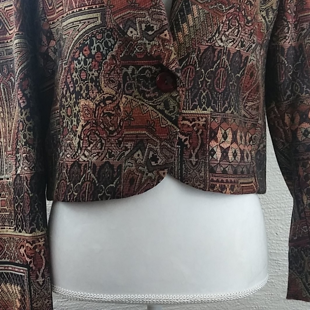 C.C. Magic by Toni Brown Multicolor Shawl Collar Long Sleeve Cropped Blazer - Picture 2 of 13
